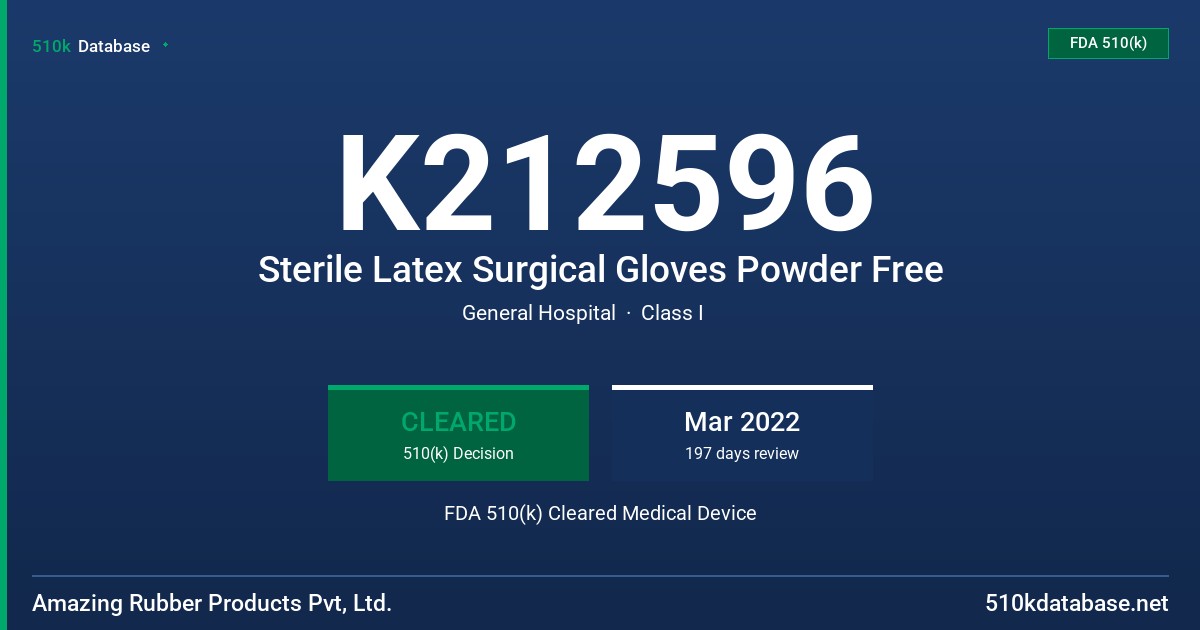 K212596 Sterile Latex Surgical Gloves Powder Free FDA 510(k) Cleared Medical Device