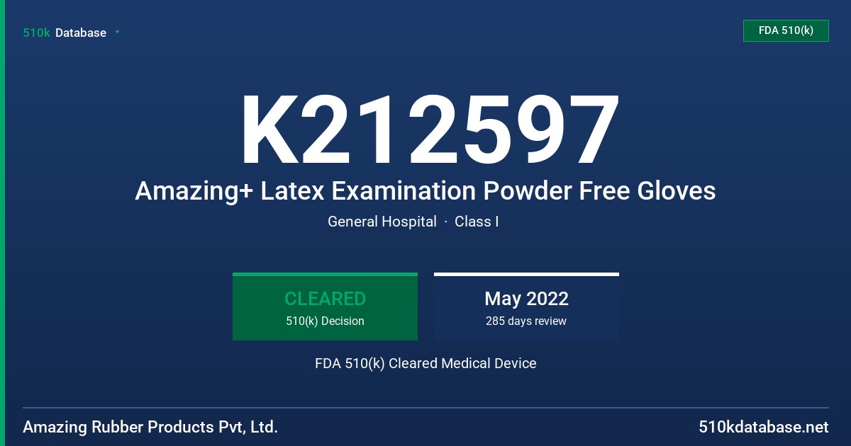 K212597 Amazing+ Latex Examination Powder Free Gloves FDA 510(k) Cleared Medical Device