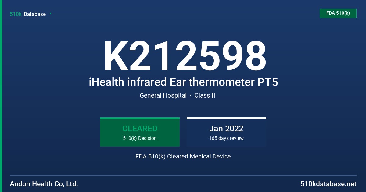 K212598 iHealth infrared Ear thermometer PT5 FDA 510(k) Cleared Medical Device