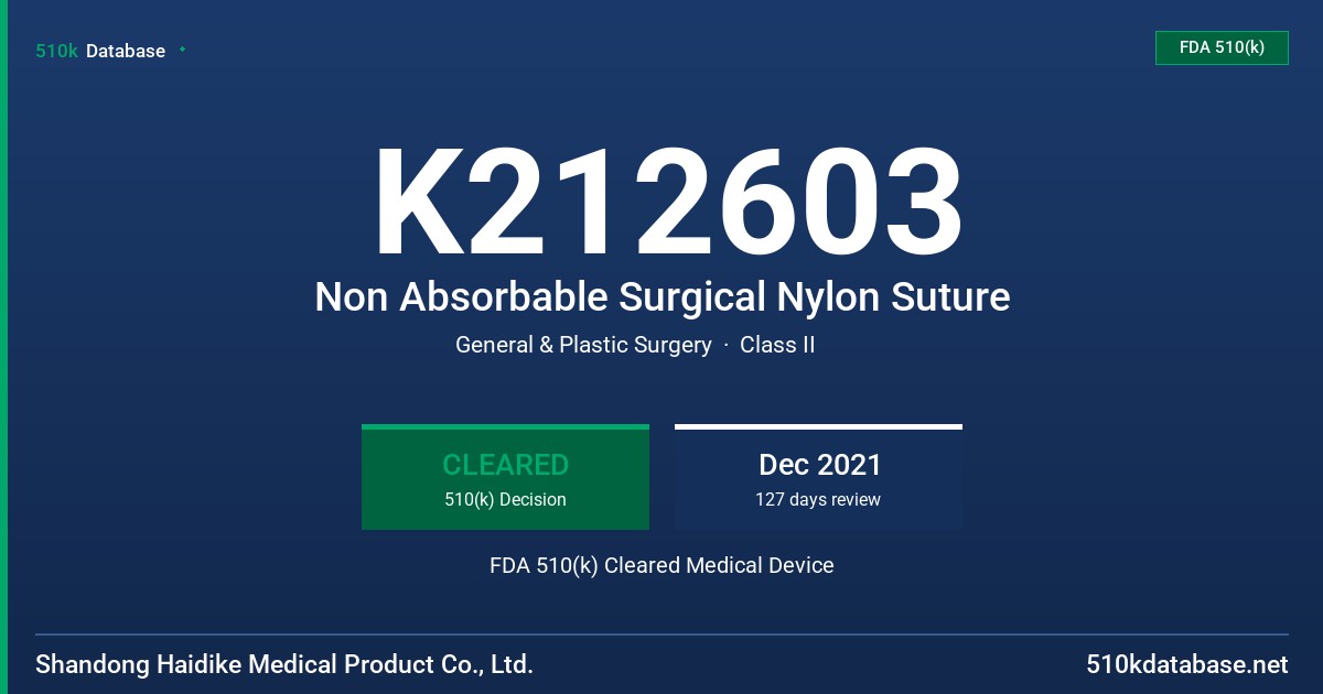 K212603 Non Absorbable Surgical Nylon Suture FDA 510(k) Cleared Medical Device