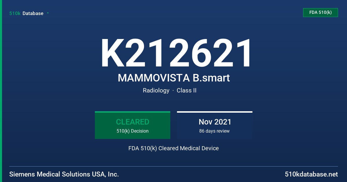 K212621 MAMMOVISTA B.smart FDA 510(k) Cleared Medical Device