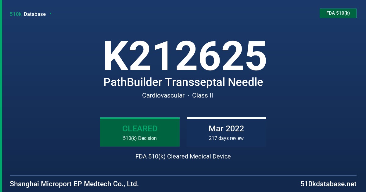 K212625 PathBuilder Transseptal Needle FDA 510(k) Cleared Medical Device
