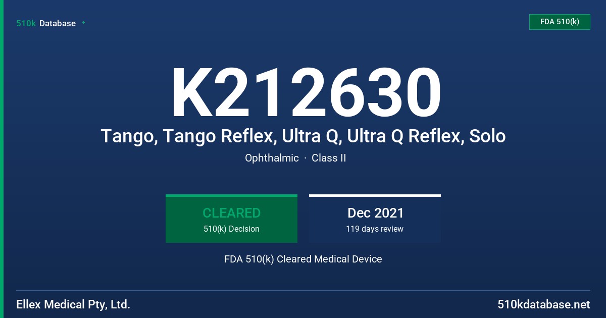 K212630 Tango, Tango Reflex, Ultra Q, Ultra Q Reflex, Solo FDA 510(k) Cleared Medical Device