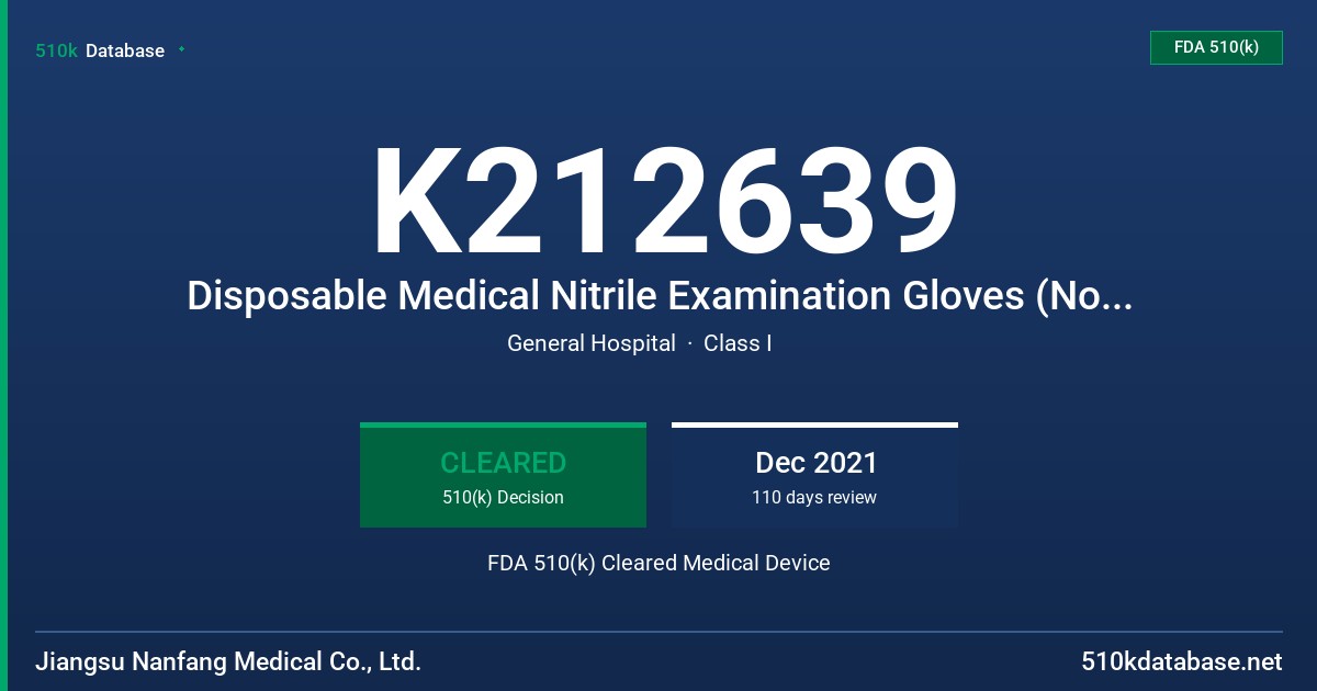 K212639 Disposable Medical Nitrile Examination Gloves (Non sterile) FDA 510(k) Cleared Medical Device