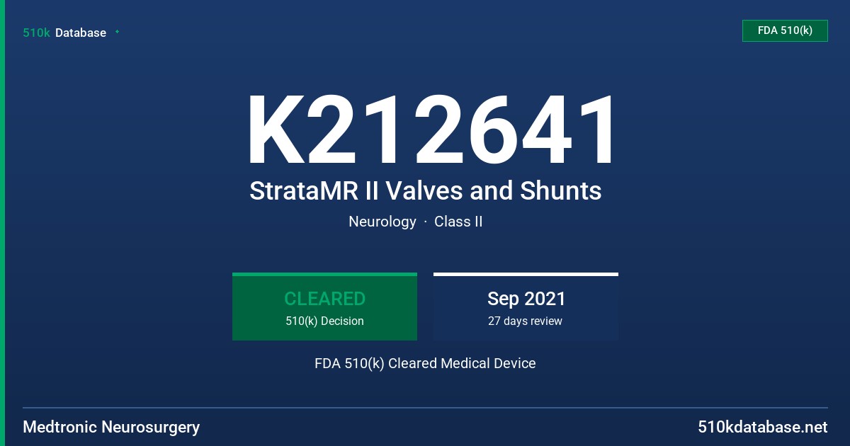 K212641 StrataMR II Valves and Shunts FDA 510(k) Cleared Medical Device