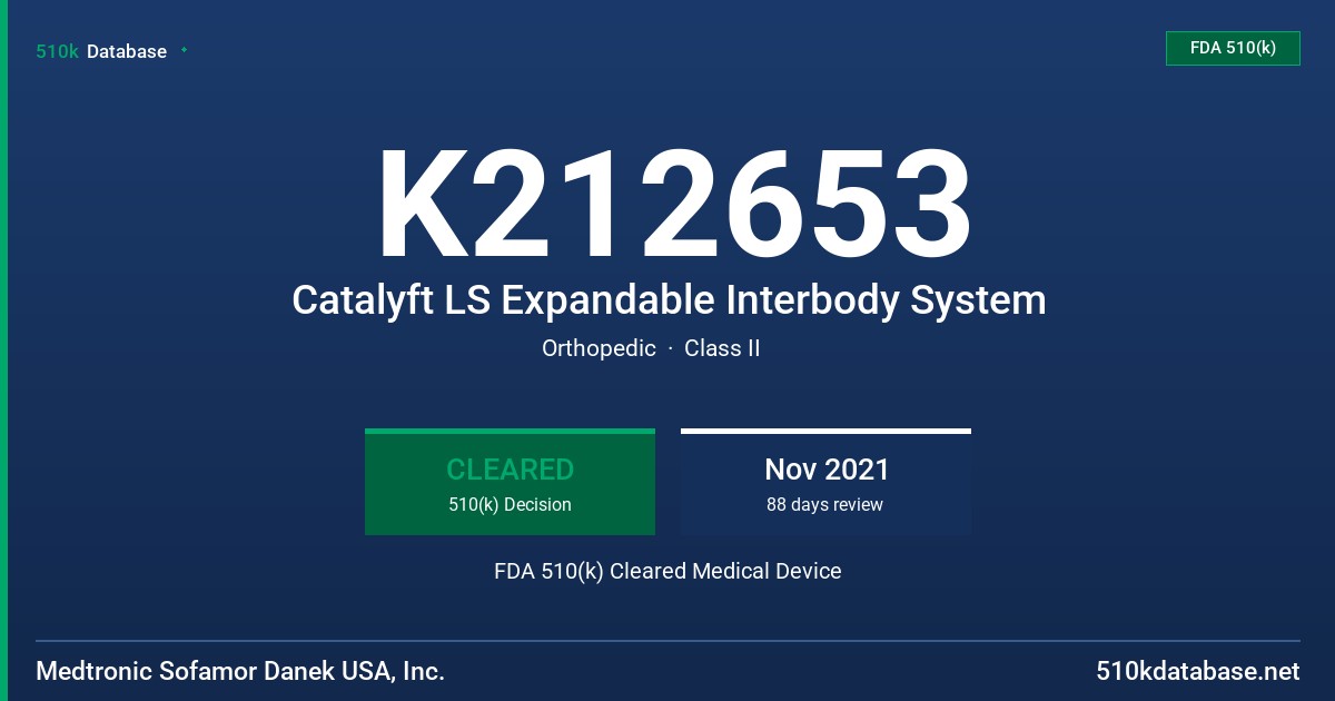 K212653 Catalyft LS Expandable Interbody System FDA 510(k) Cleared Medical Device