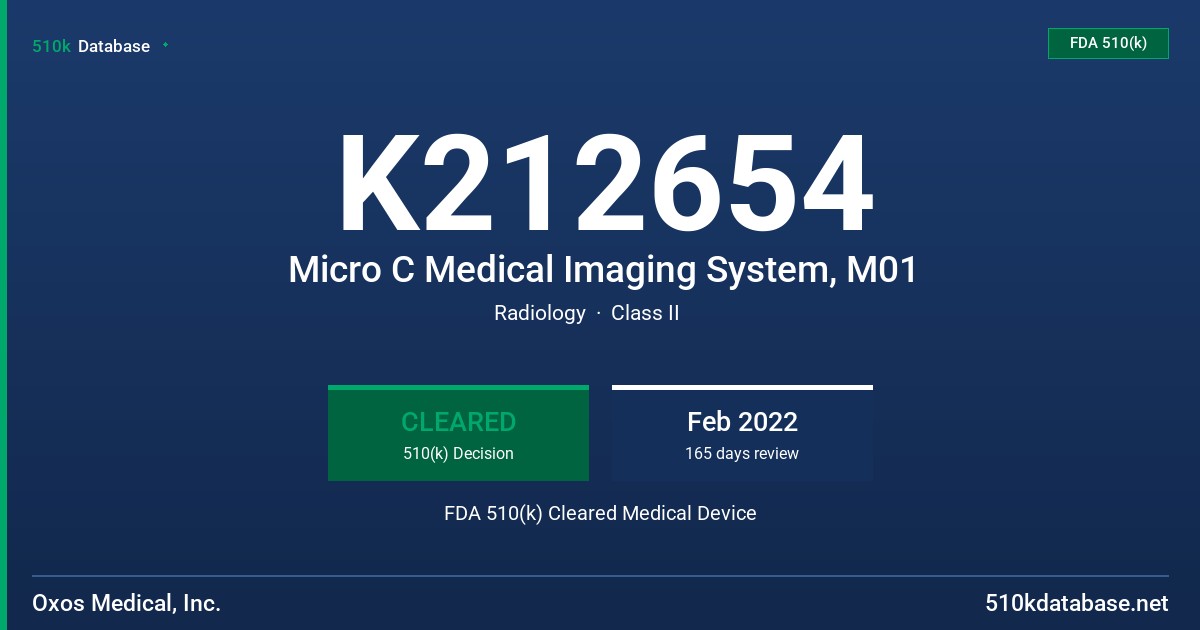K212654 Micro C Medical Imaging System, M01 FDA 510(k) Cleared Medical Device