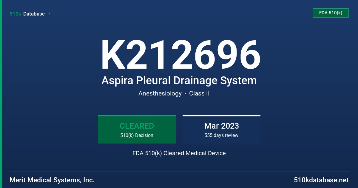 K212696 Aspira Pleural Drainage System FDA 510(k) Cleared Medical Device