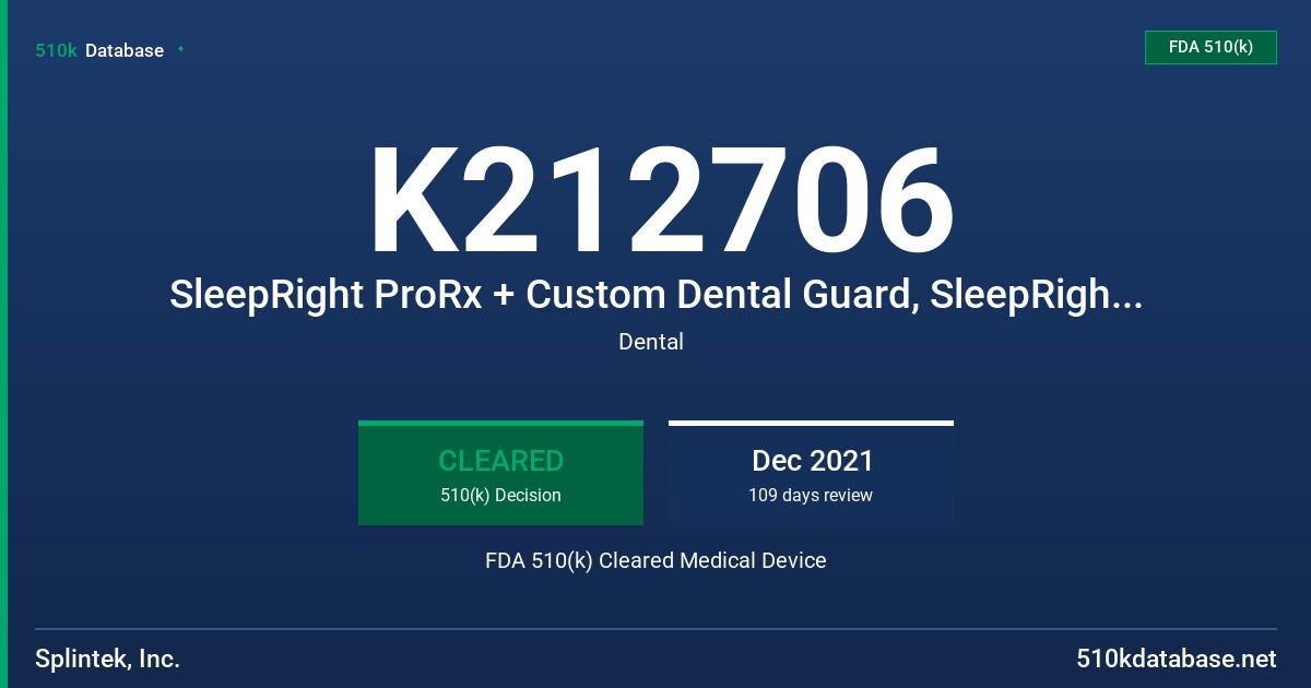 K212706 SleepRight ProRx + Custom Dental Guard, SleepRight ProRx Custom Dental Guard FDA 510(k) Cleared Medical Device