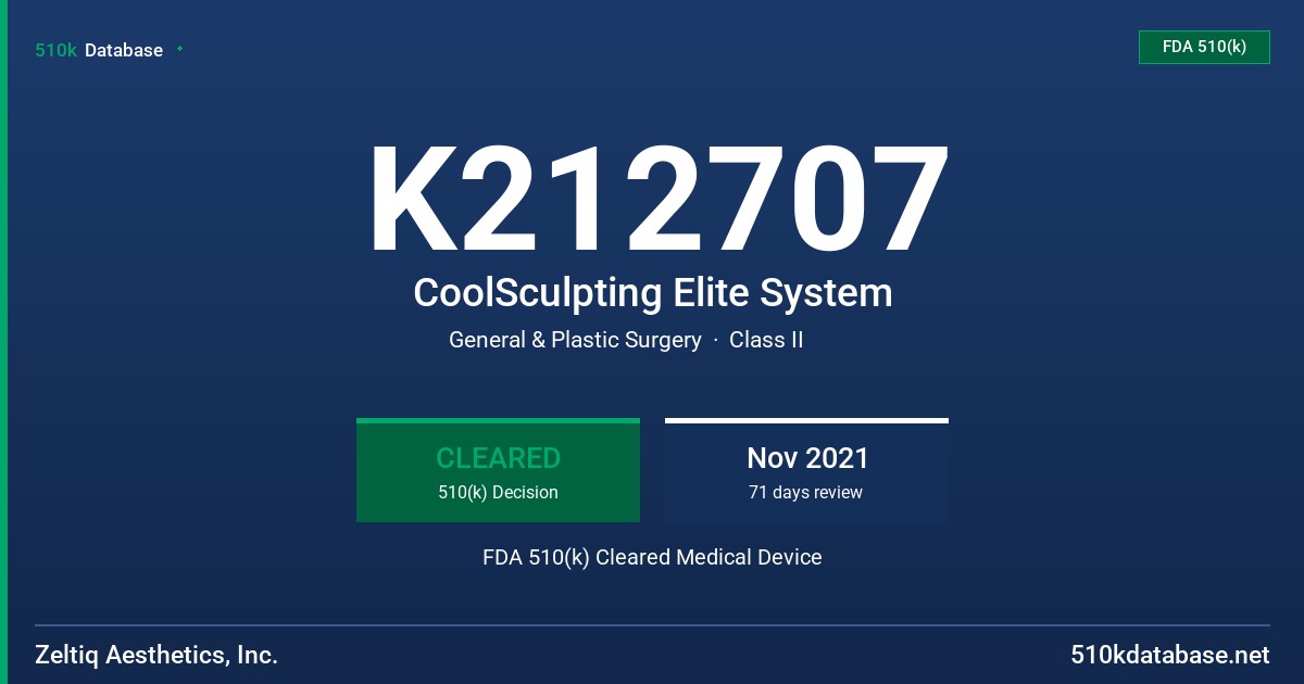 K212707 CoolSculpting Elite System FDA 510(k) Cleared Medical Device