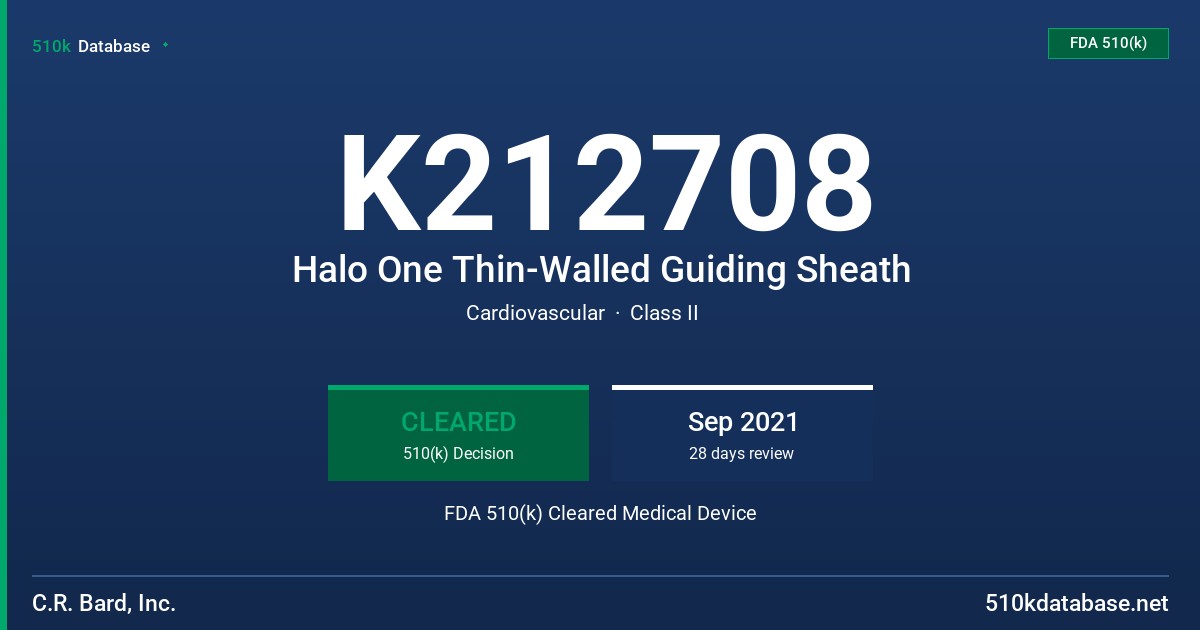 K212708 Halo One Thin-Walled Guiding Sheath FDA 510(k) Cleared Medical Device