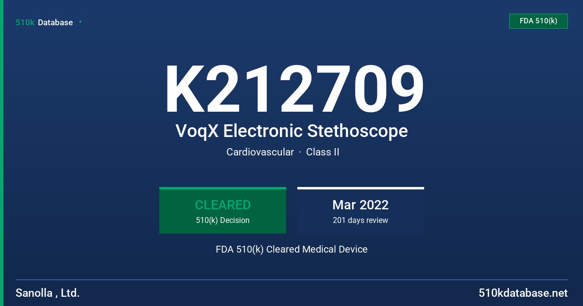 K212709 VoqX Electronic Stethoscope FDA 510(k) Cleared Medical Device