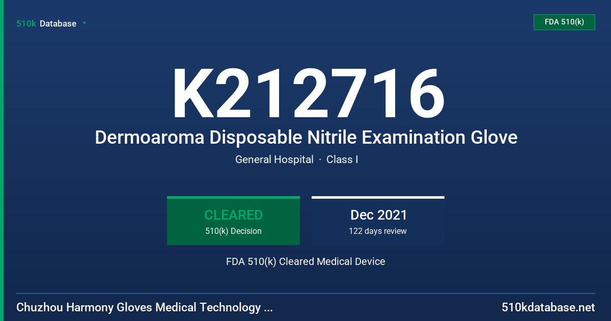 K212716 Dermoaroma Disposable Nitrile Examination Glove FDA 510(k) Cleared Medical Device