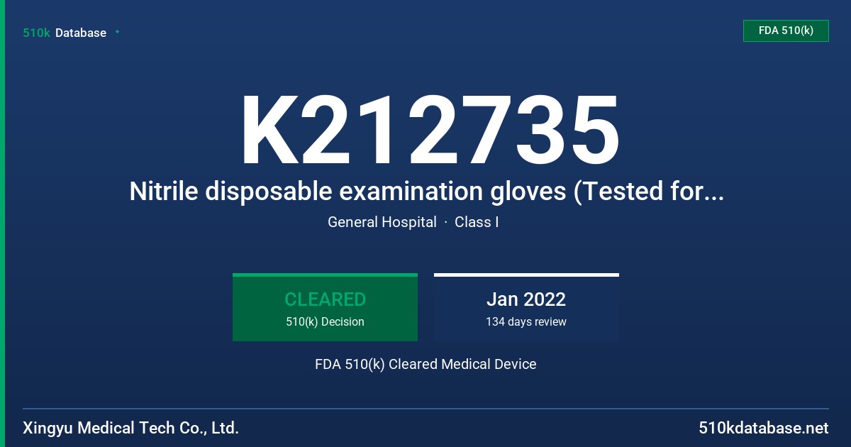 K212735 Nitrile disposable examination gloves (Tested for use with Chemotherapy Drugs) FDA 510(k) Cleared Medical Device