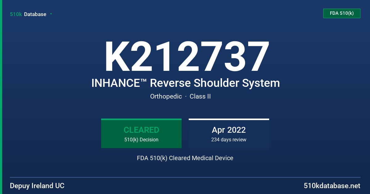 K212737 INHANCE™ Reverse Shoulder System FDA 510(k) Cleared Medical Device
