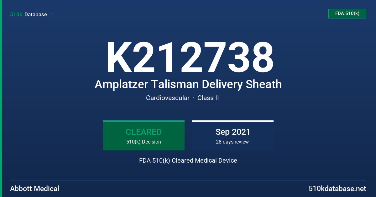 K212738 Amplatzer Talisman Delivery Sheath FDA 510(k) Cleared Medical Device
