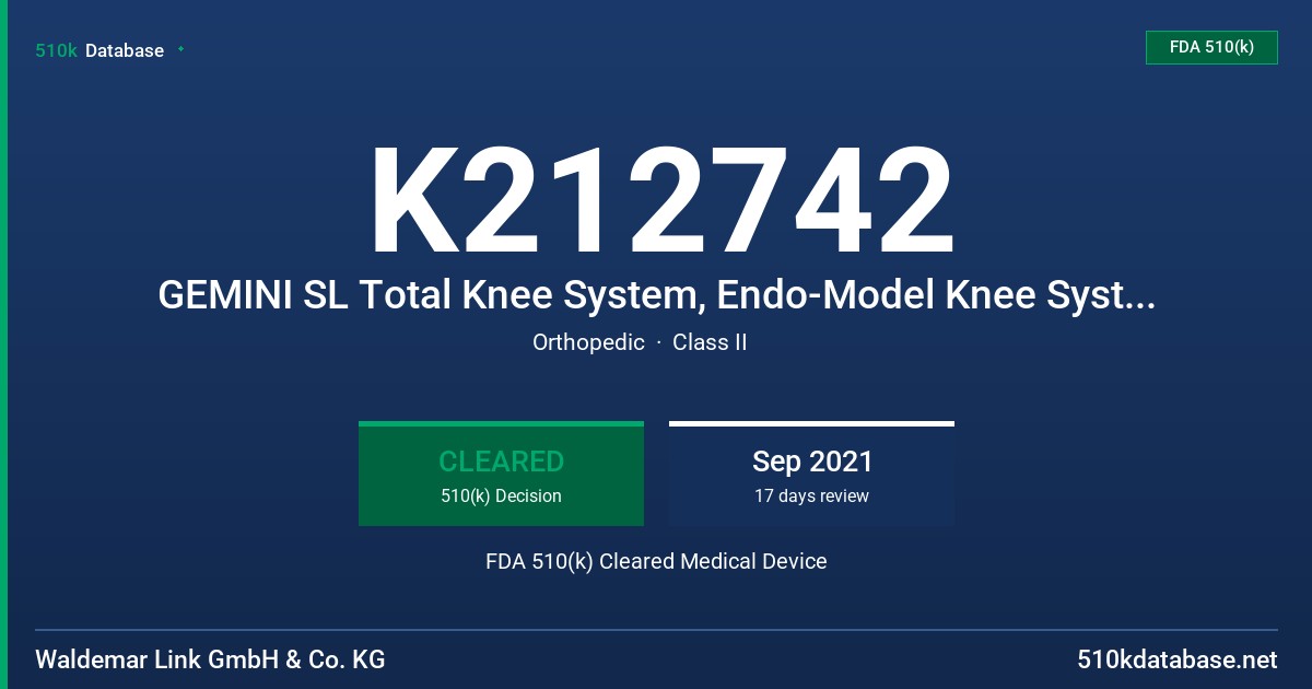 K212742 GEMINI SL Total Knee System, Endo-Model Knee System, and Sled Knee System with LINK PorEx (TiNbN) inhouse coating FDA 510(k) Cleared Medical Device