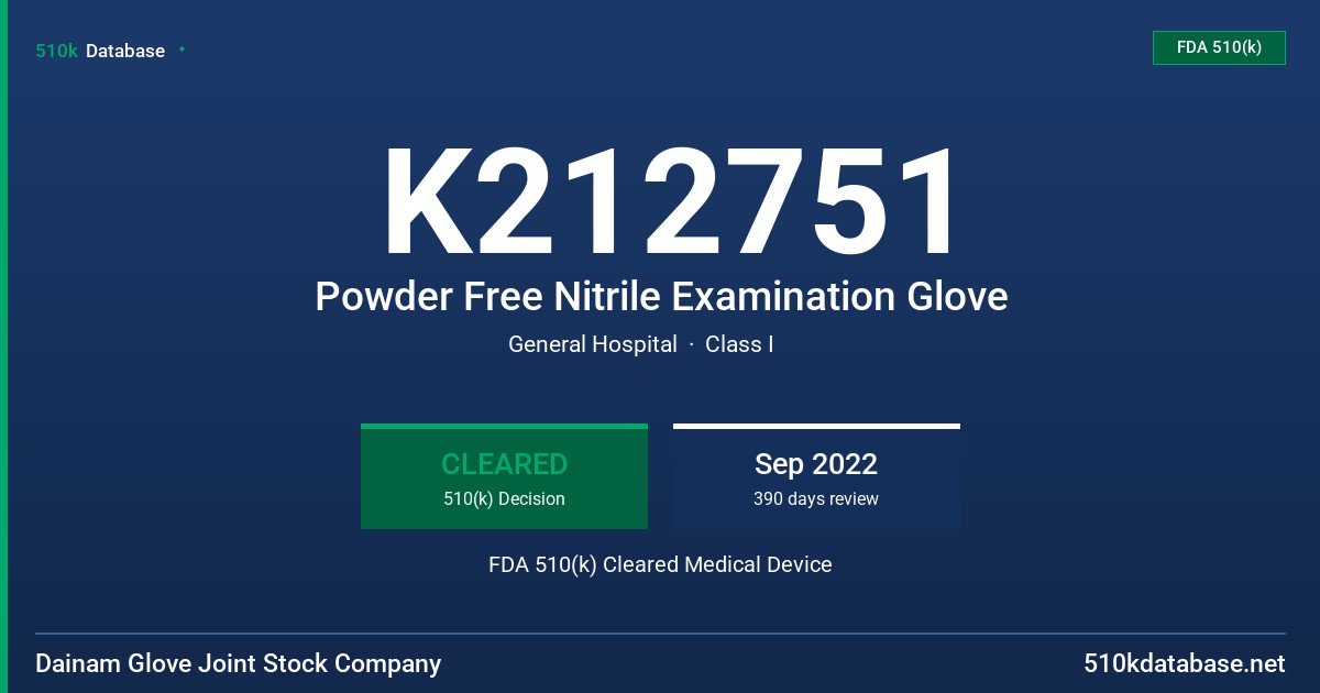 K212751 Powder Free Nitrile Examination Glove FDA 510(k) Cleared Medical Device