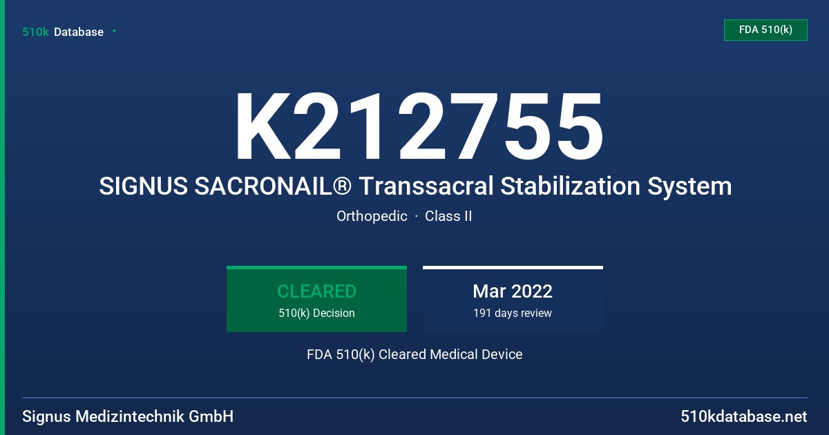 K212755 SIGNUS SACRONAIL® Transsacral Stabilization System FDA 510(k) Cleared Medical Device