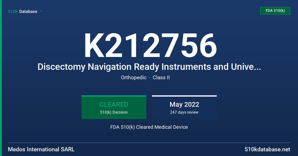 K212756 Discectomy Navigation Ready Instruments and Universal Navigation Adaptor Set FDA 510(k) Cleared Medical Device