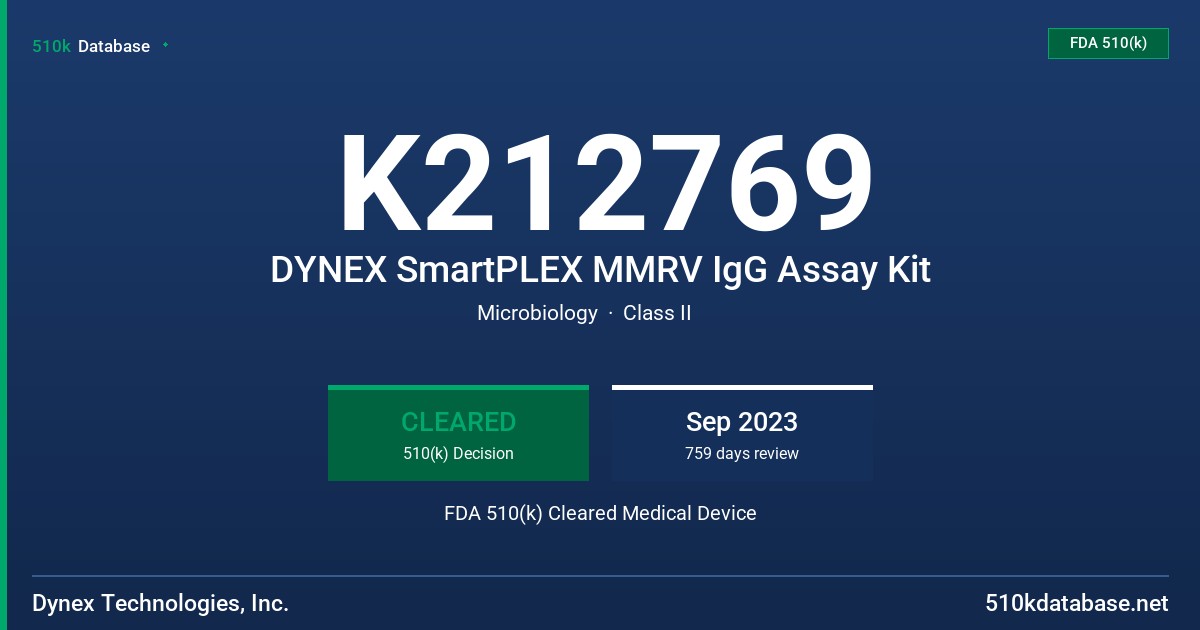 K212769 DYNEX SmartPLEX MMRV IgG Assay Kit FDA 510(k) Cleared Medical Device