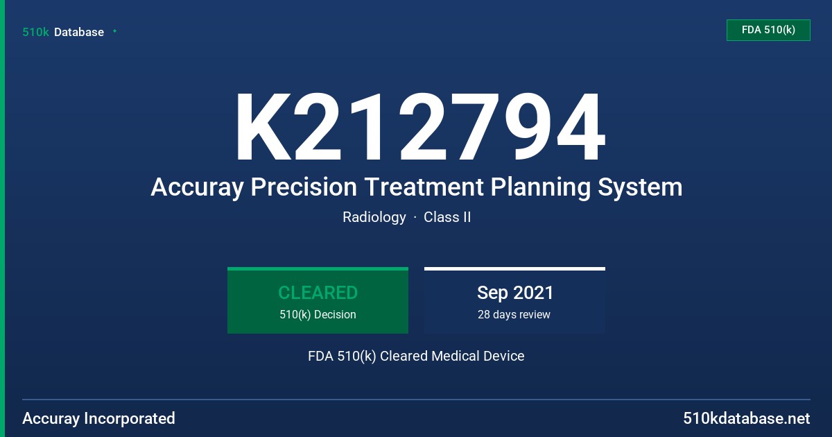 K212794 Accuray Precision Treatment Planning System FDA 510(k) Cleared Medical Device