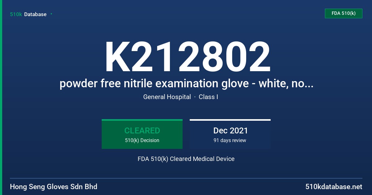 K212802 powder free nitrile examination glove - white, non-sterile FDA 510(k) Cleared Medical Device