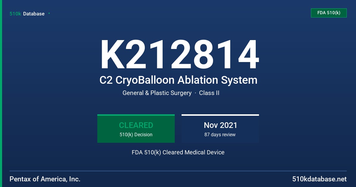 K212814 C2 CryoBalloon Ablation System FDA 510(k) Cleared Medical Device