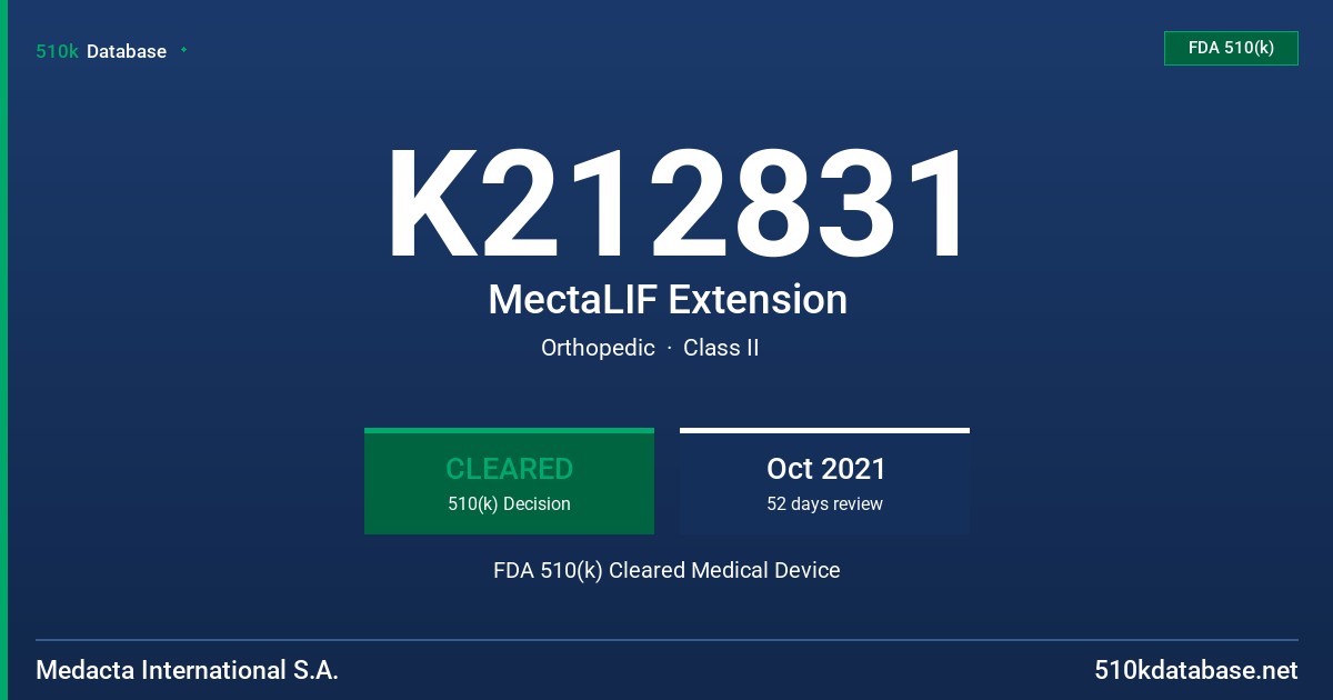 K212831 MectaLIF Extension FDA 510(k) Cleared Medical Device