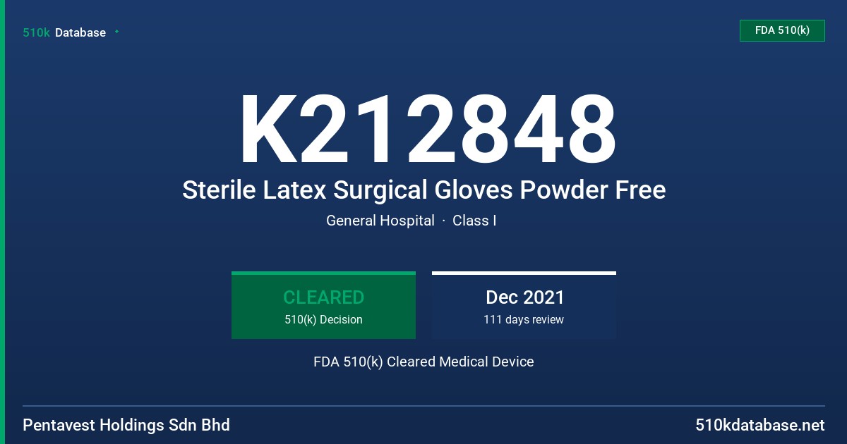 K212848 Sterile Latex Surgical Gloves Powder Free FDA 510(k) Cleared Medical Device