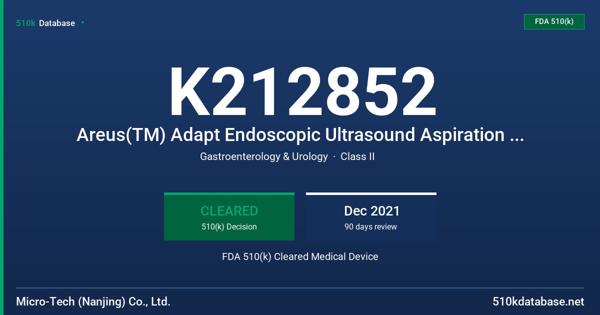 K212852 Areus(TM) Adapt Endoscopic Ultrasound Aspiration Needle, Tridemt(TM) Endoscopic Ultrasound Aspiration Needle FDA 510(k) Cleared Medical Device