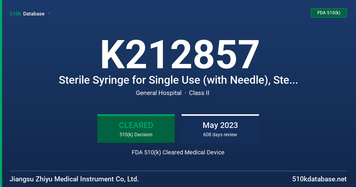 K212857 Sterile Syringe for Single Use (with Needle), Sterile Hypodermic Needle for Single Use FDA 510(k) Cleared Medical Device