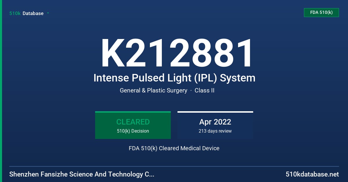 K212881 Intense Pulsed Light (IPL) System FDA 510(k) Cleared Medical Device