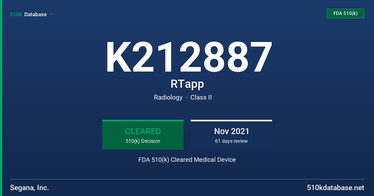 K212887 RTapp FDA 510(k) Cleared Medical Device