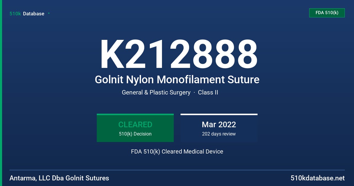 K212888 Golnit Nylon Monofilament Suture FDA 510(k) Cleared Medical Device