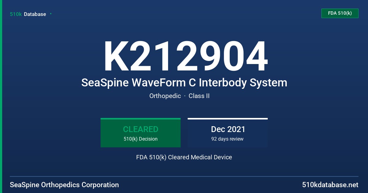 K212904 SeaSpine WaveForm C Interbody System FDA 510(k) Cleared Medical Device