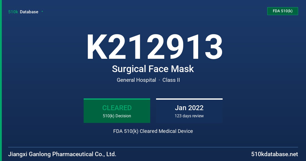 K212913 Surgical Face Mask FDA 510(k) Cleared Medical Device