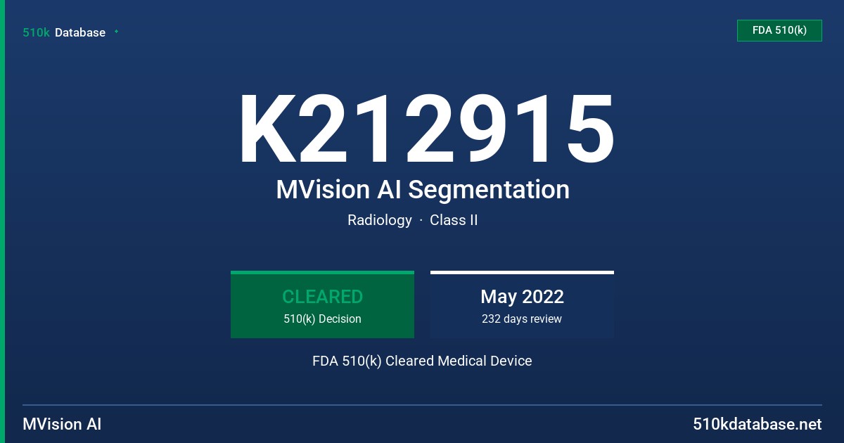 K212915 MVision AI Segmentation FDA 510(k) Cleared Medical Device