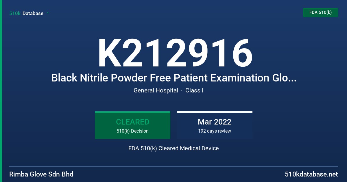 K212916 Black Nitrile Powder Free Patient Examination Glove, Non Sterile FDA 510(k) Cleared Medical Device