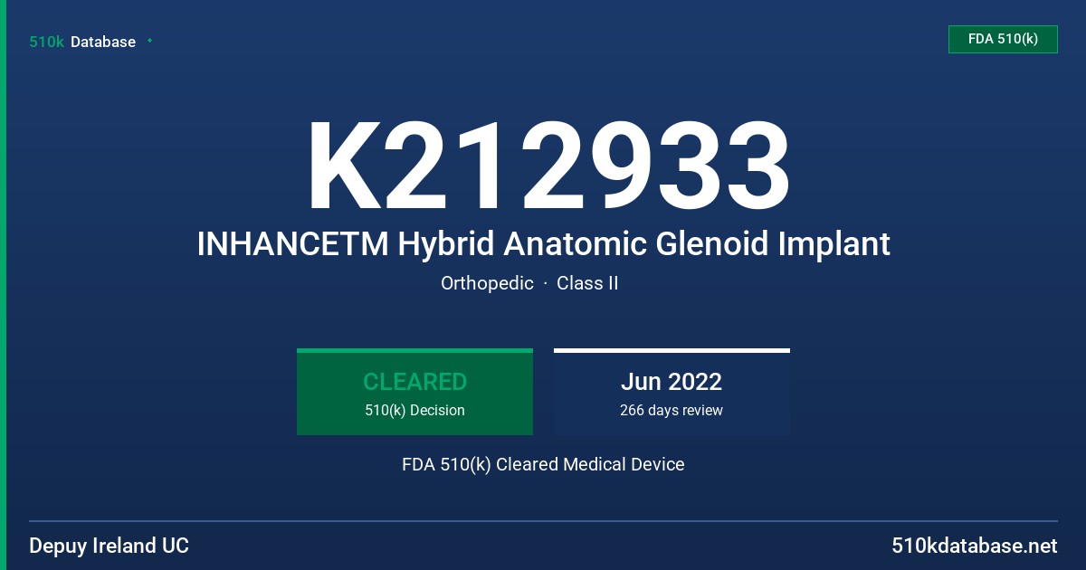 K212933 INHANCETM Hybrid Anatomic Glenoid Implant FDA 510(k) Cleared Medical Device