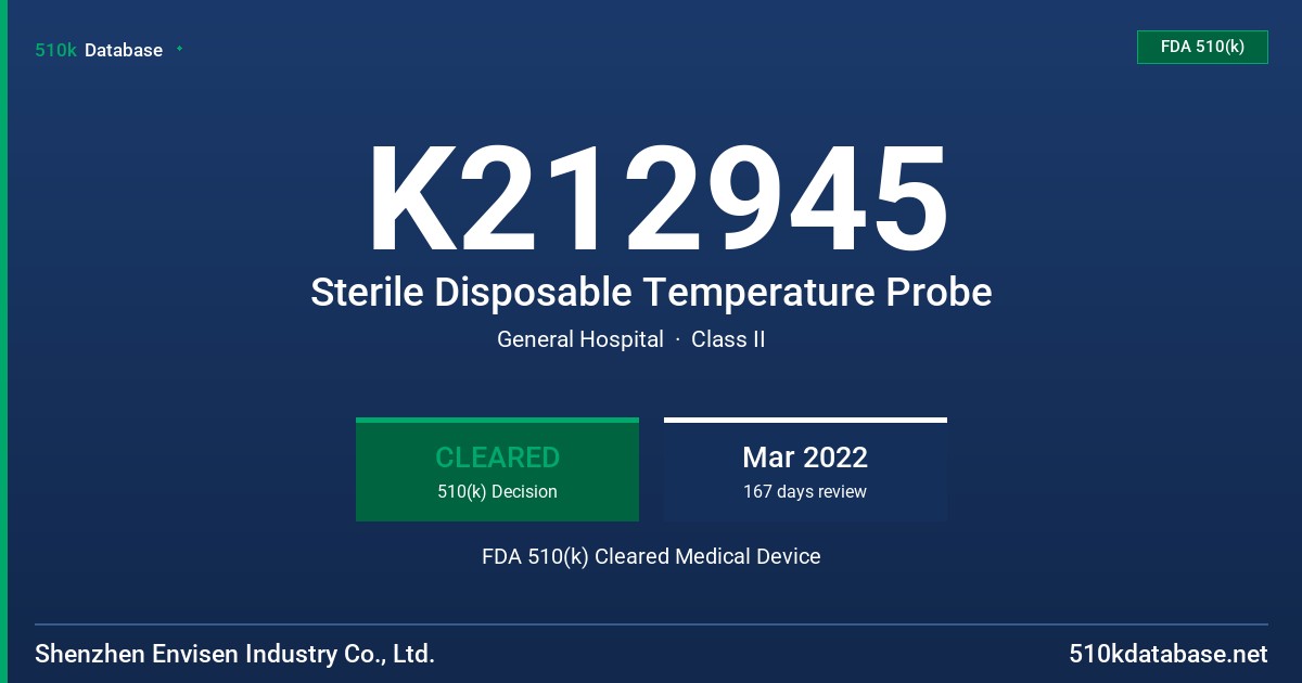 K212945 Sterile Disposable Temperature Probe FDA 510(k) Cleared Medical Device