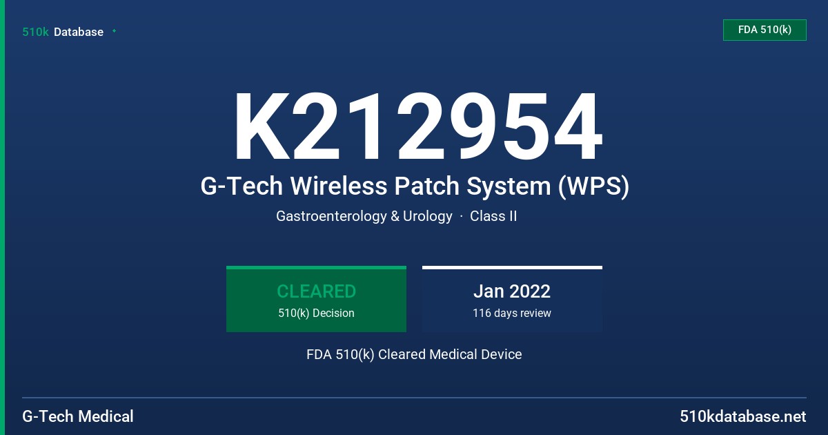 K212954 G-Tech Wireless Patch System (WPS) FDA 510(k) Cleared Medical Device