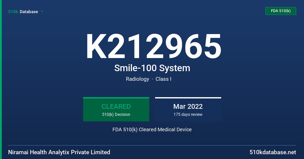 K212965 Smile-100 System FDA 510(k) Cleared Medical Device
