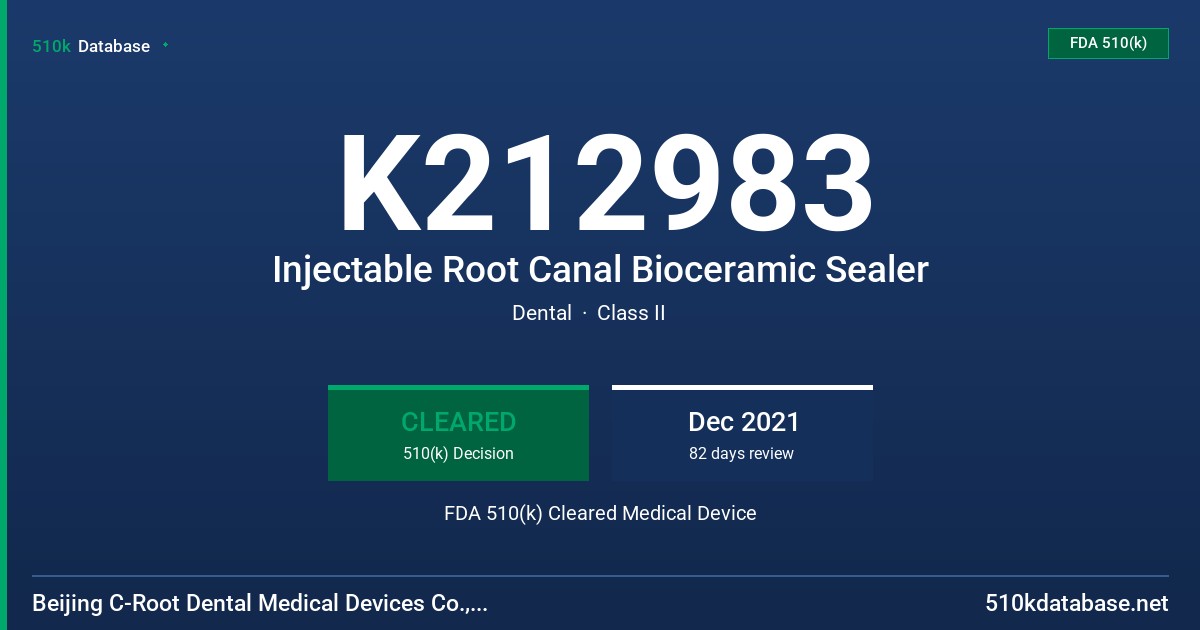 K212983 Injectable Root Canal Bioceramic Sealer FDA 510(k) Cleared Medical Device