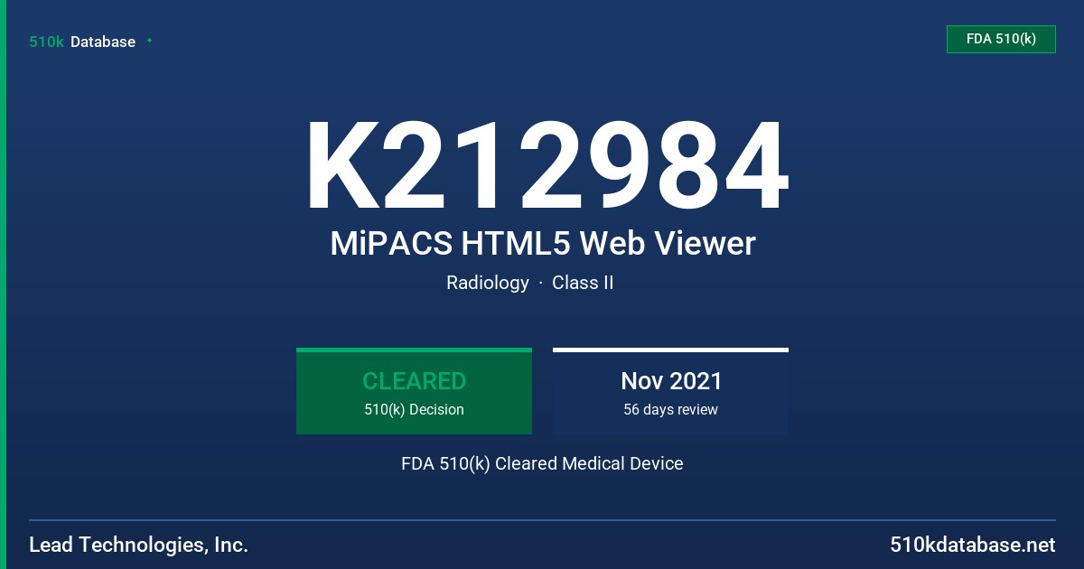 K212984 MiPACS HTML5 Web Viewer FDA 510(k) Cleared Medical Device