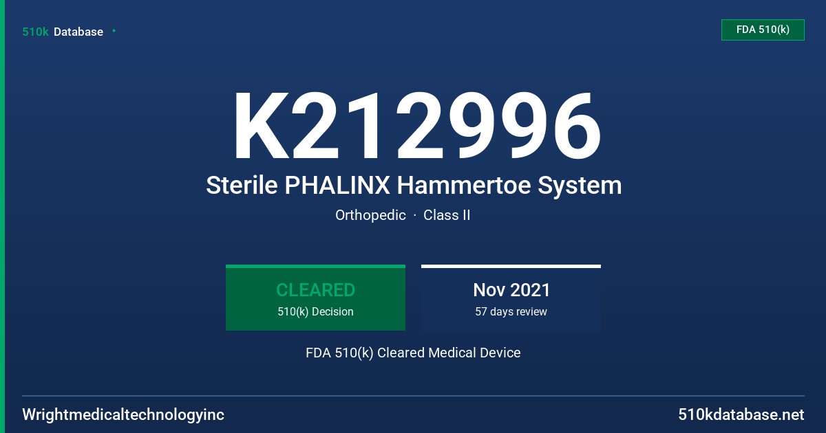 K212996 Sterile PHALINX Hammertoe System FDA 510(k) Cleared Medical Device