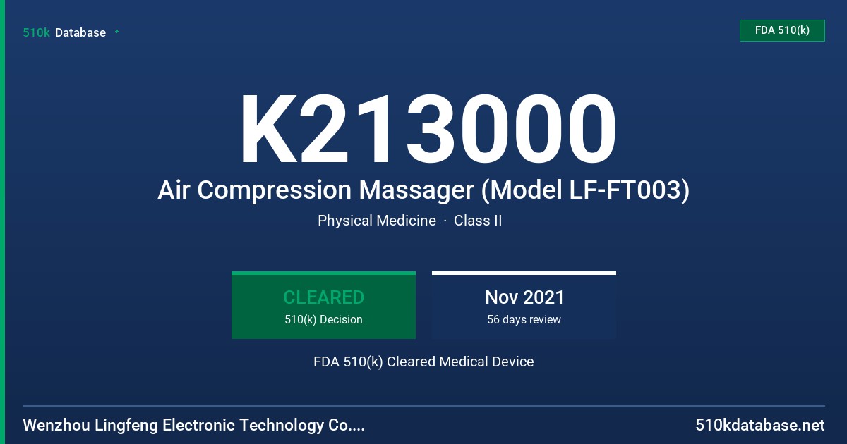 K213000 Air Compression Massager (Model LF-FT003) FDA 510(k) Cleared Medical Device