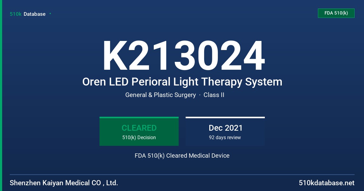 K213024 Oren LED Perioral Light Therapy System FDA 510(k) Cleared Medical Device