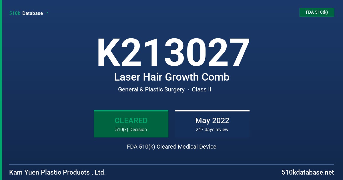 K213027 Laser Hair Growth Comb FDA 510(k) Cleared Medical Device