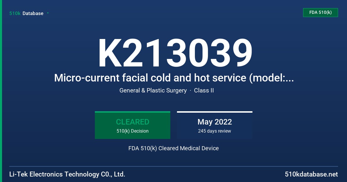 K213039 Micro-current facial cold and hot service (model: TPML-100) FDA 510(k) Cleared Medical Device